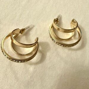 Three Ring Earrings With Rhinestones